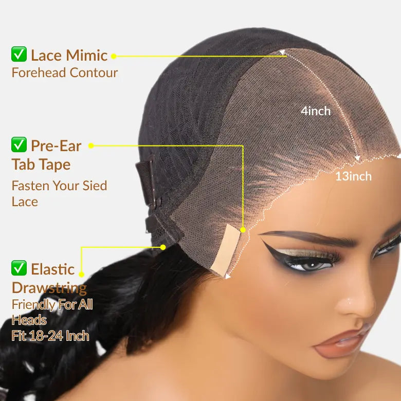 🔥Final 4 Hours: 50%OFF🔥Body Wave 13x6 Lace Frontal Wig Human Hair Pre Plucked Pre Bleached 180% Density Beginner Friendly