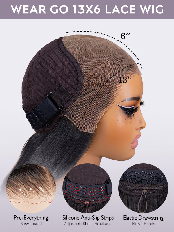 13x6 Glueless Lace Front Wig – Pre-Everything Drawstring Dome Cap, 180% Density Wear & Go Wig – US Stock